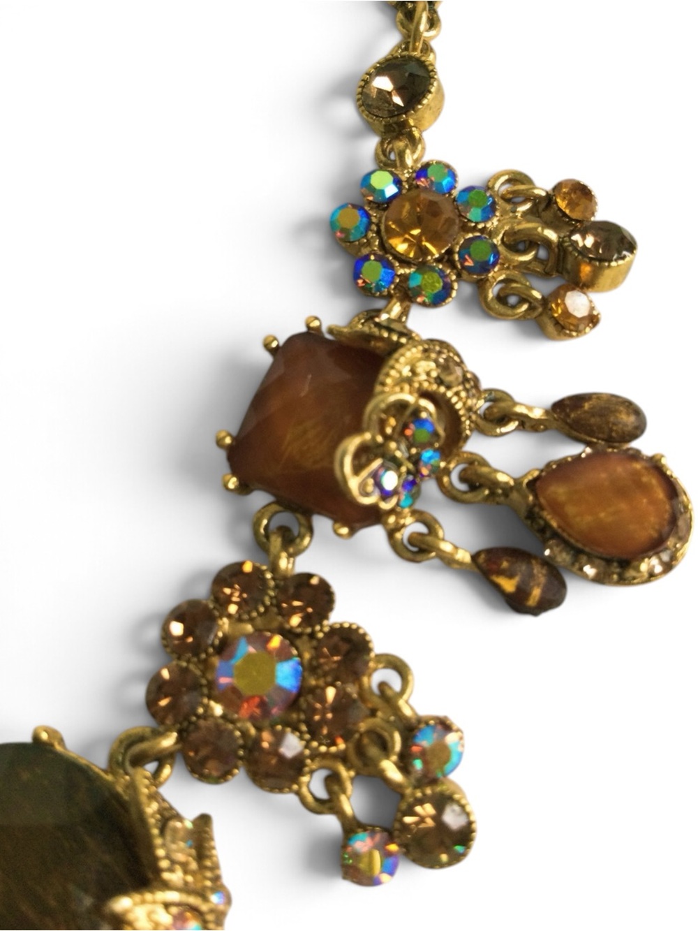 Amber & Aurora Borealis Crystal Statement Bib Necklace - Picture 13 of 15